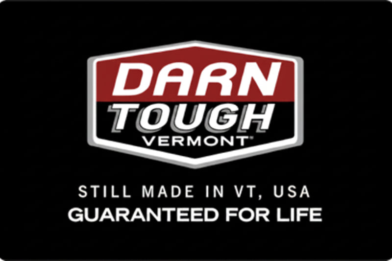 Darn Tough Vermont logo with text Still Made in VT, USA Guaranteed for Life