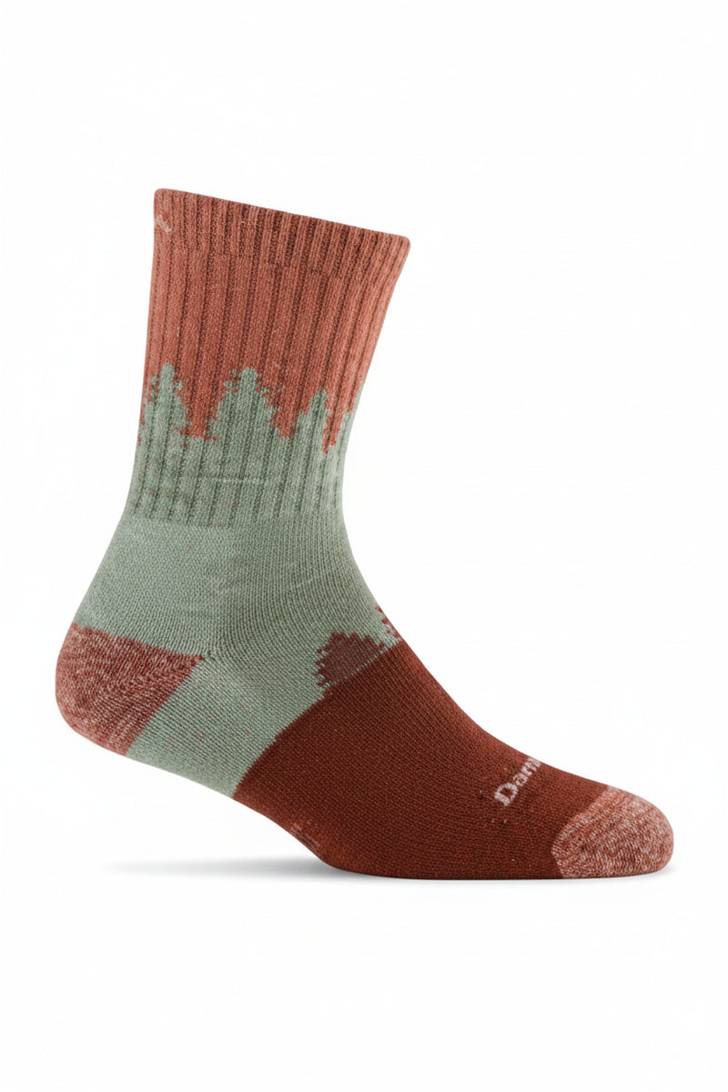Darn Tough Hiker Micro Crew Cushion Sock in a red and green color block pattern