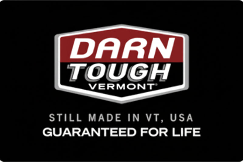 Darn Tough Vermont logo with text Still made in VT, USA Guaranteed for life