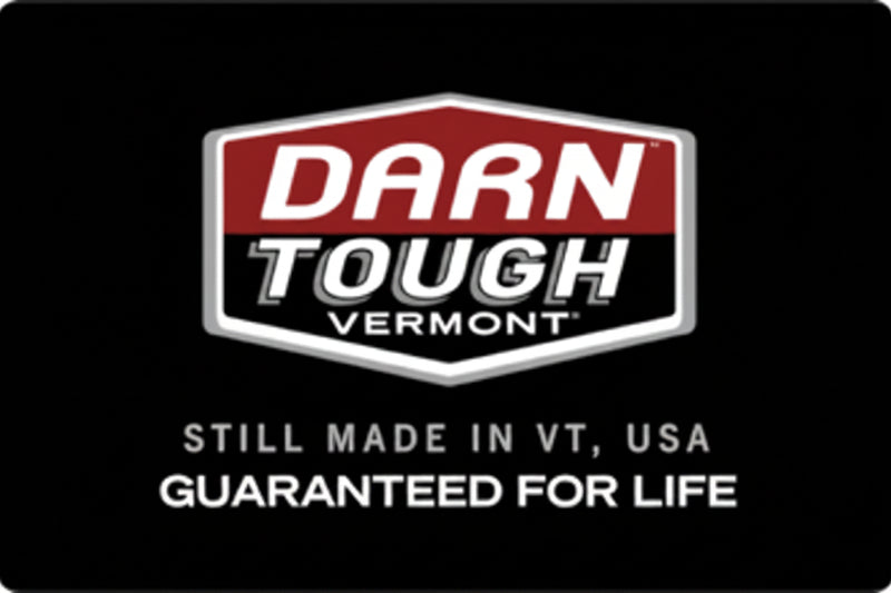 Darn Tough Vermont logo with text Still made in VT, USA, Guaranteed for life