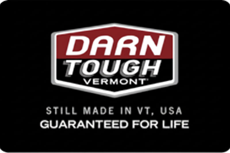 Darn Tough Vermont logo with text Still made in VT, USA, Guaranteed for life