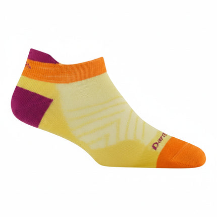 Darn Tough womens Pacer Micro Crew Ultra-Lightweight Running Sock in yellow with orange and purple accents