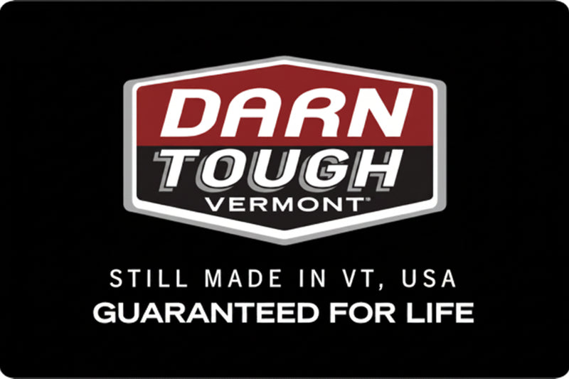 Darn Tough Vermont logo with text Still made in VT, USA Guaranteed for life