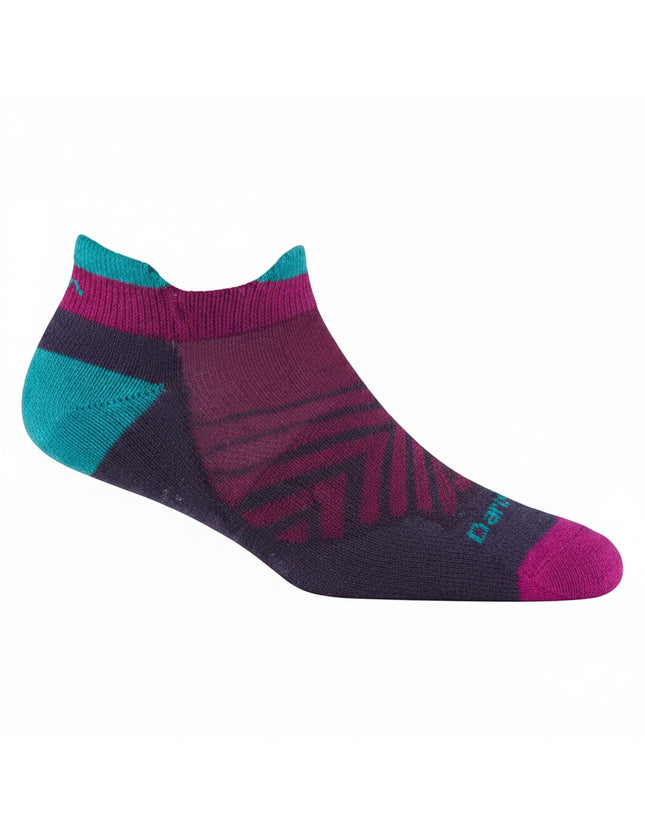 Darn Tough women's no show tab sock in purple and teal