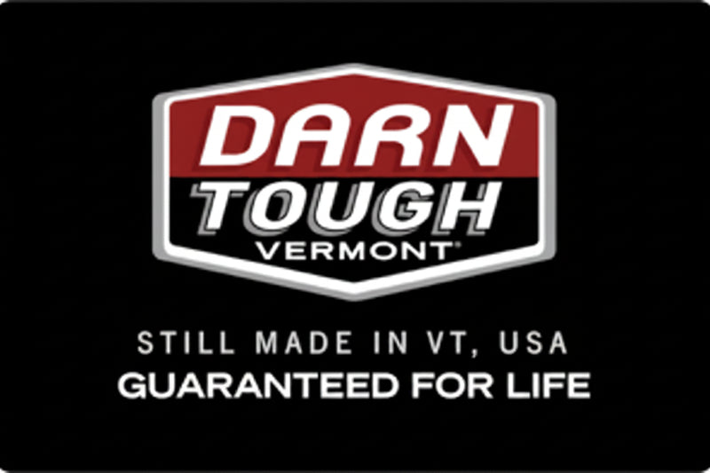 Darn Tough Vermont logo with text Still made in VT, USA Guaranteed for life