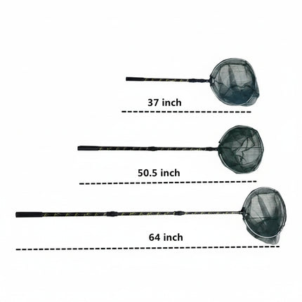 Three fishing nets of varying lengths: 37 inch, 50.5 inch, and 64 inch