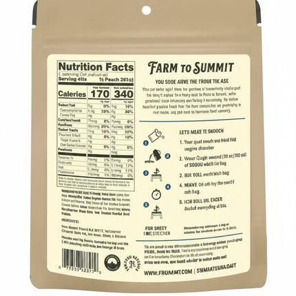 Farm to Summit packaging with nutrition facts and cooking instructions