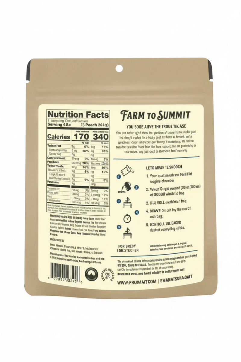 Farm to Summit packaging with nutrition facts and cooking instructions