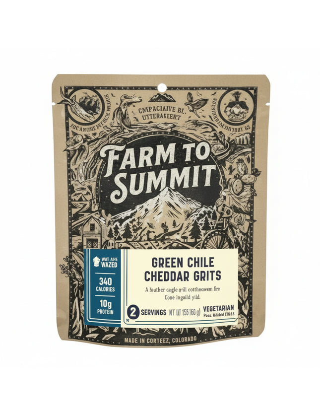 Farm to Summit Green Chile Cheddar Grits packaging