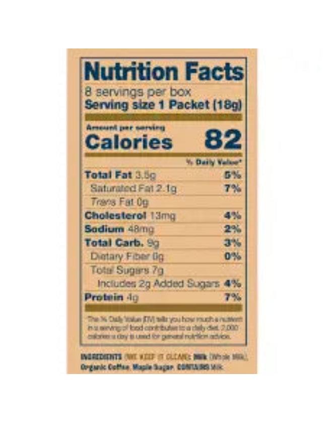 Nutrition facts label for a food product