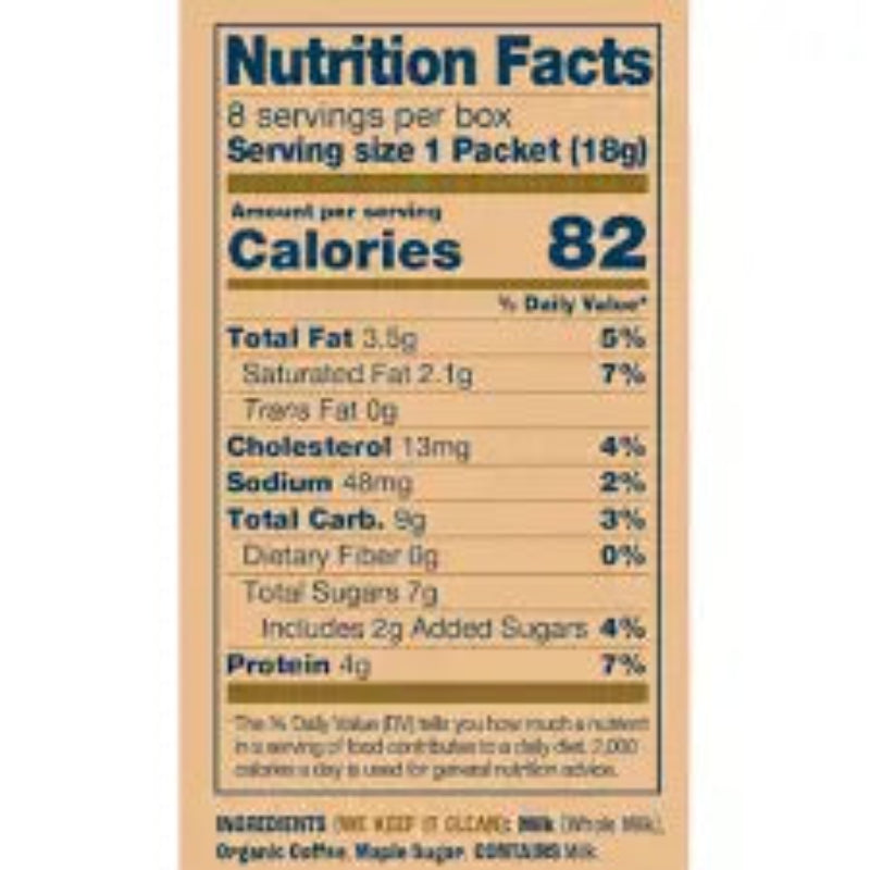 Nutrition facts label for a food product