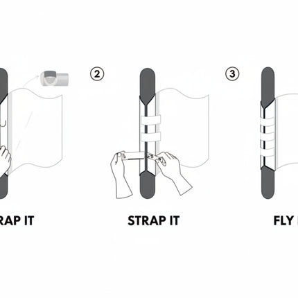 Diagram showing how to attach a flag to a pole using straps