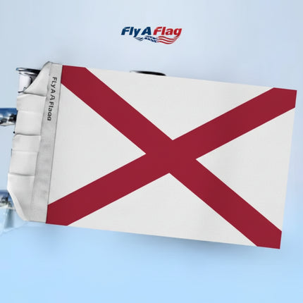 Alabama state flag with a red St Andrews cross on a white background