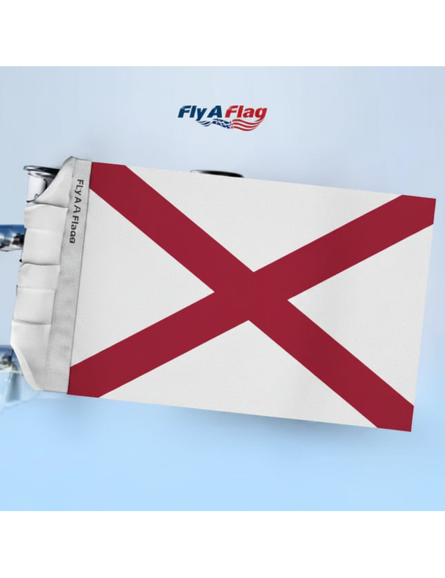 Alabama state flag with a red St Andrews cross on a white background