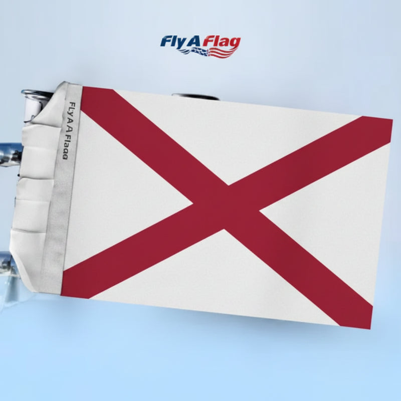 Alabama state flag with a red St Andrews cross on a white background