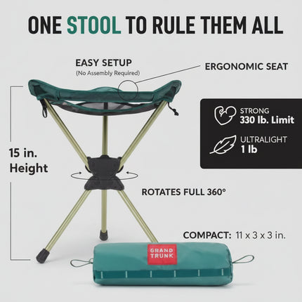 Grand Trunk portable stool with dimensions and features