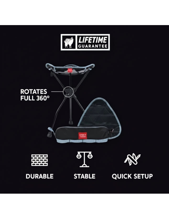 Portable tripod stool with rotating seat, folded stool, and features: durable, stable, quick setup