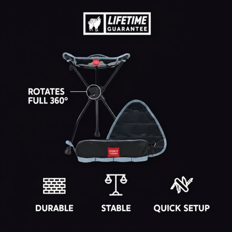 Portable tripod stool with rotating seat, folded stool, and features: durable, stable, quick setup