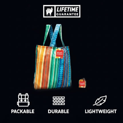 Packable, durable, lightweight bag with a lifetime guarantee