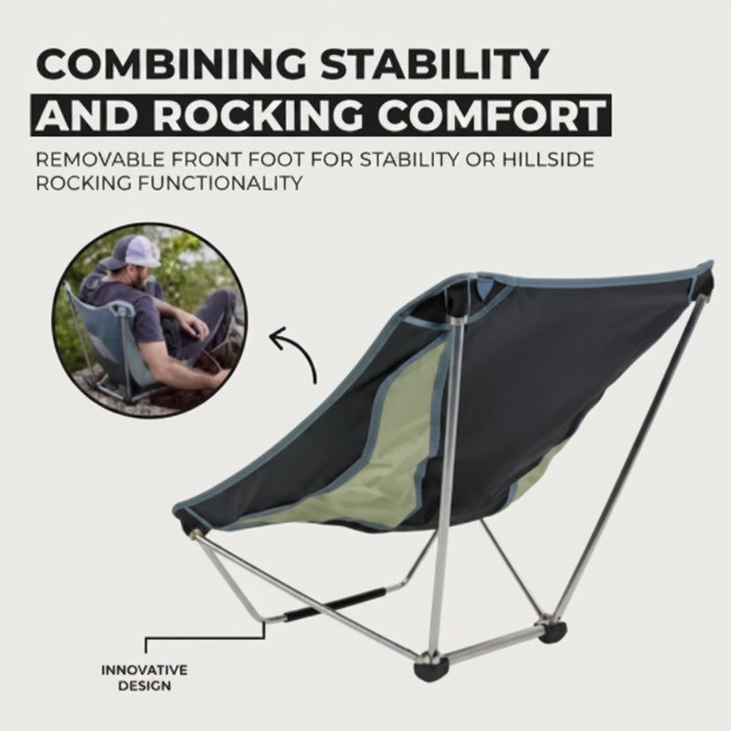 Portable rocking chair with a man sitting in it
