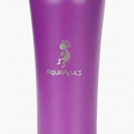 Purple tumbler with black lid on a white background