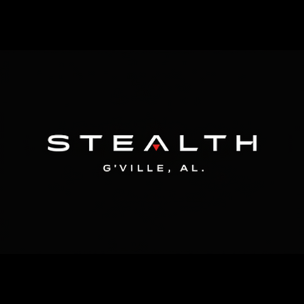 A black square graphic with the word 'STEALTH' in white and red text, with 'O'VILLE, AL.' underneath.