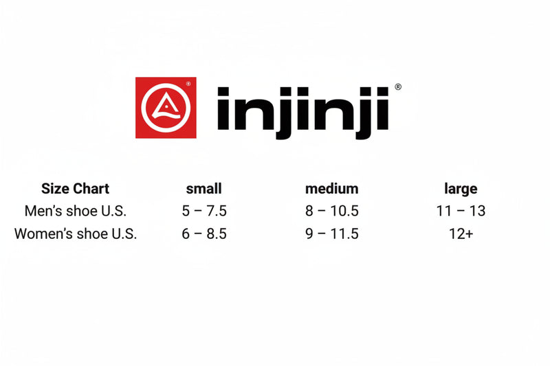 Injinji shoe size chart for men and women