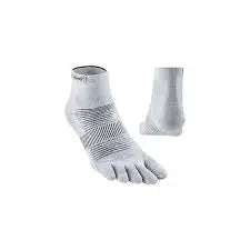Light grey toe socks with black stripes on the top of the foot