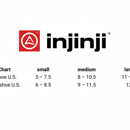 Injinji size chart for mens and womens US shoe sizes, small, medium, and large