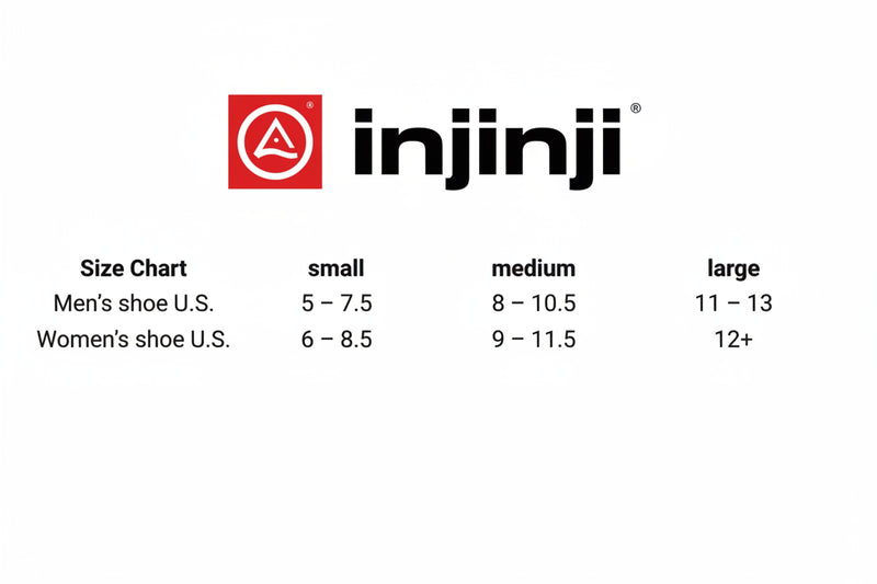Injinji shoe size chart for men and women, small, medium, and large