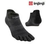 Injinji Run Lightweight No-Show Toe Socks in black, shown from the front and back