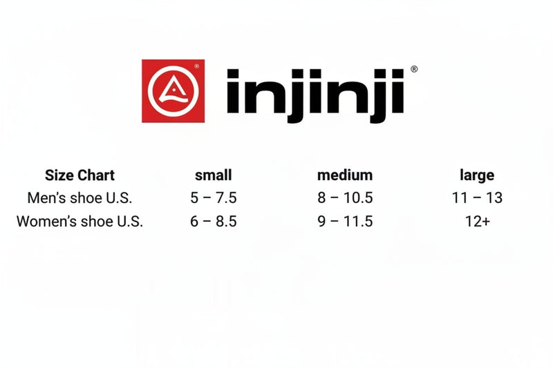 Injinji size chart for men's and women's US shoe sizes: small, medium, and large