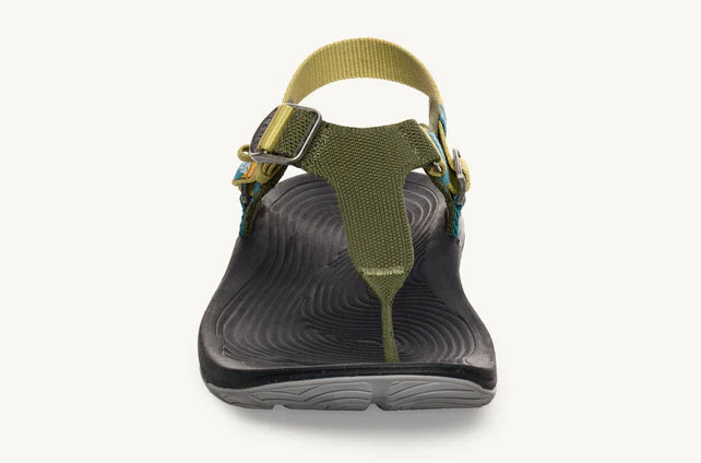 Green sandal with a strap on a white background