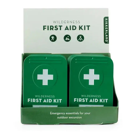 Wilderness First Aid Kit display box with green kits