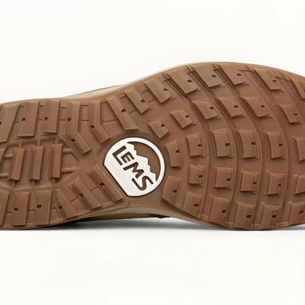 Brown shoe sole with Lems logo