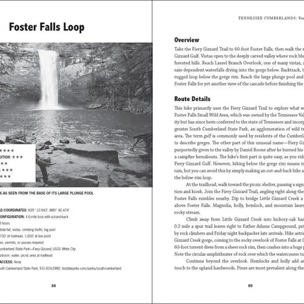 Foster Falls Loop trail guide with waterfall image and text description