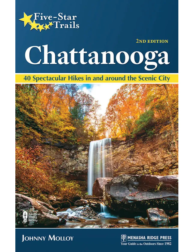 Book cover for Five-Star Trails Chattanooga, 2nd Edition, with a waterfall and autumn trees