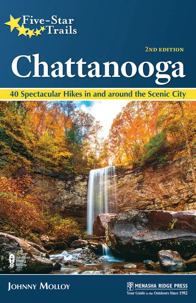Book cover for Five-Star Trails Chattanooga, 2nd Edition, with a waterfall and autumn trees
