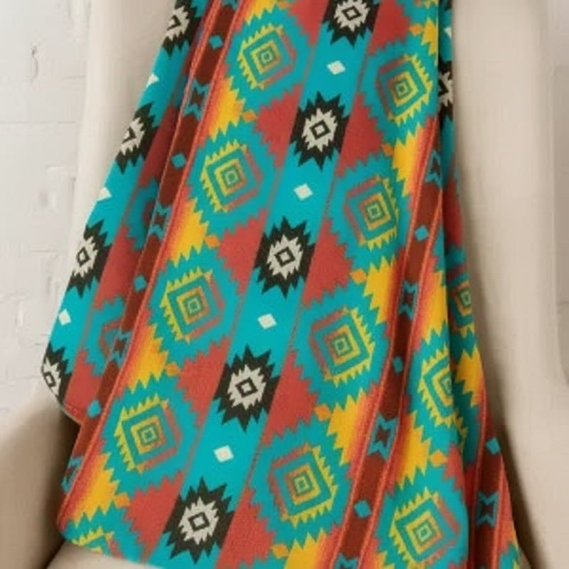 Southwestern pattern blanket in red, yellow, and teal