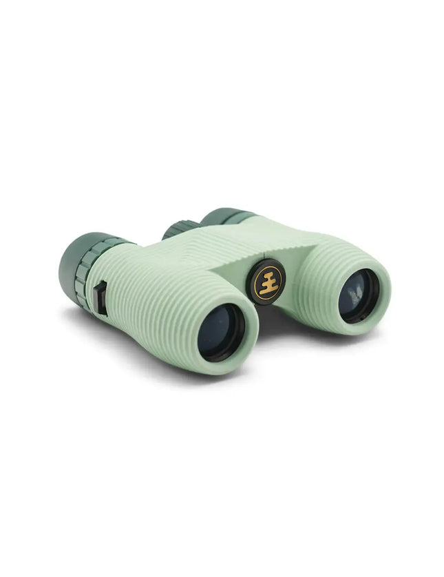 Light green binoculars with dark green accents and a gold logo