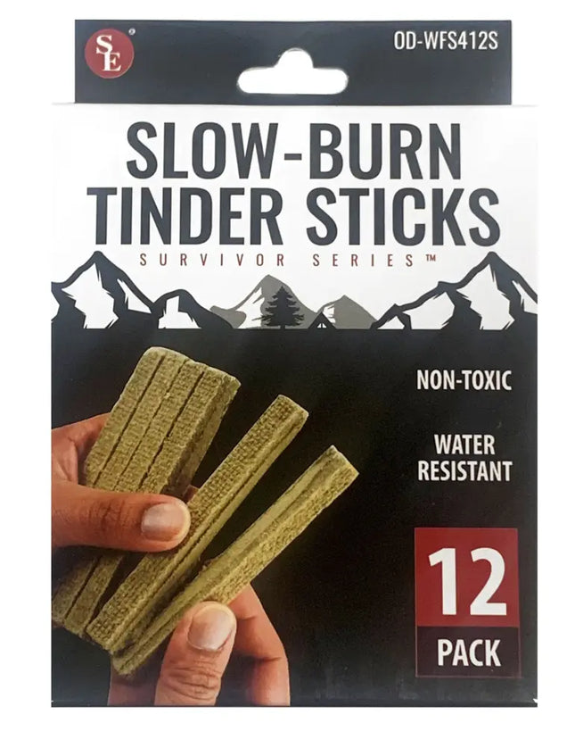 Slow-Burn Tinder Sticks, Survivor Series, 12-pack, non-toxic, water resistant