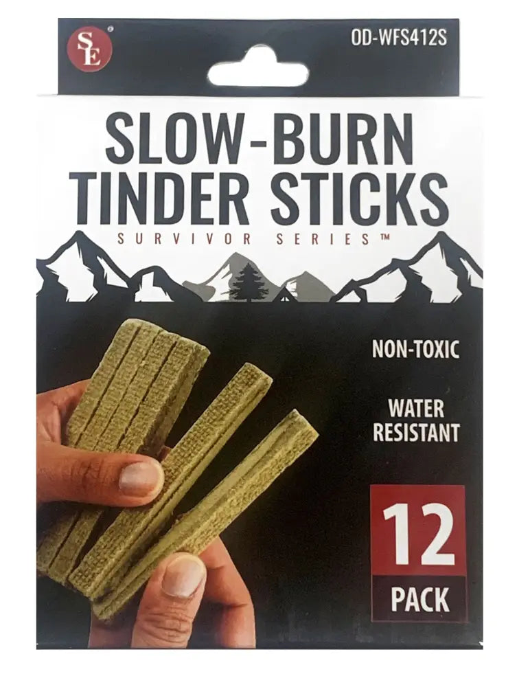 Slow-Burn Tinder Sticks, Survivor Series, 12-pack, non-toxic, water resistant