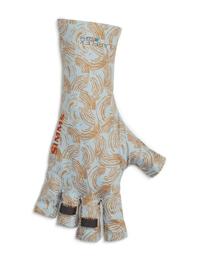 Light blue and brown patterned fishing glove with finger loops
