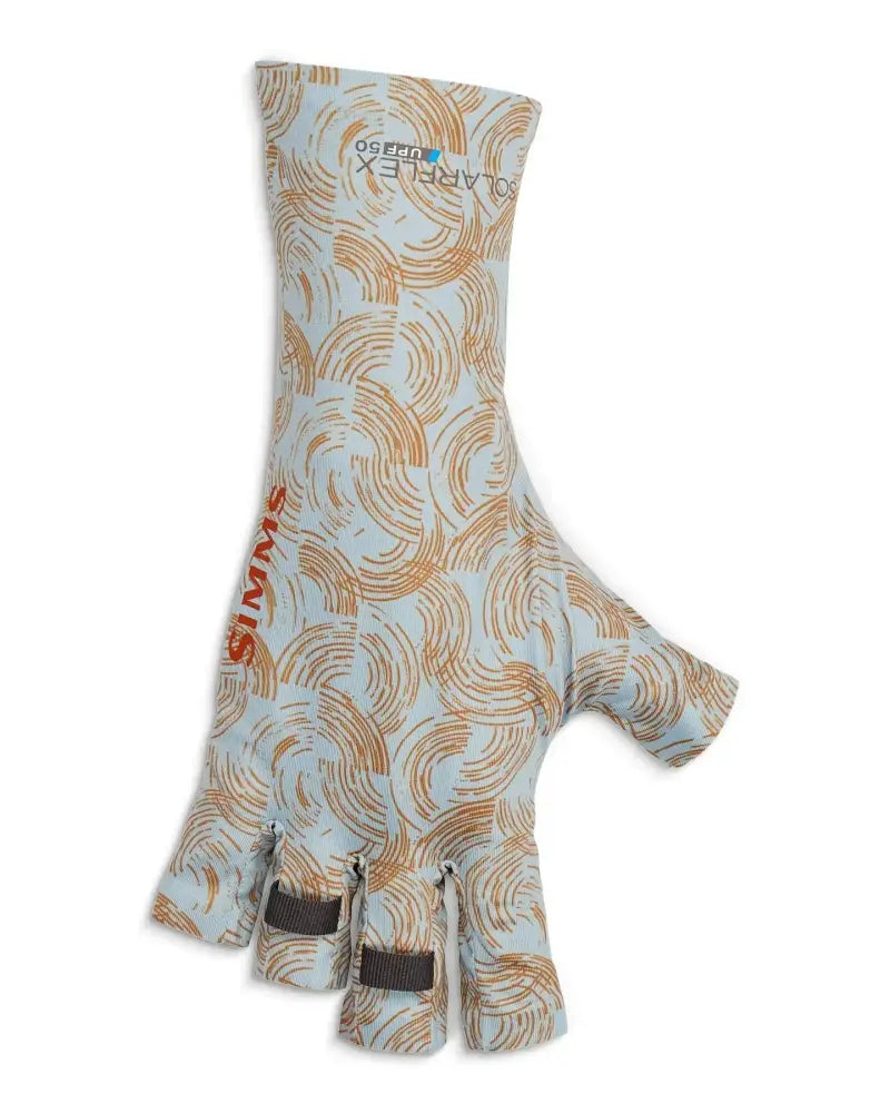 Light blue and brown patterned fishing glove with finger loops