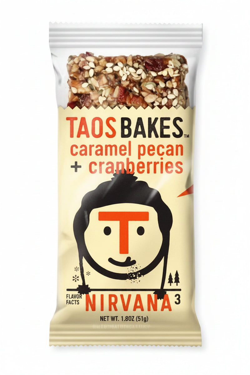 Taos Bakes Caramel Pecan + Cranberries Nirvana energy bar