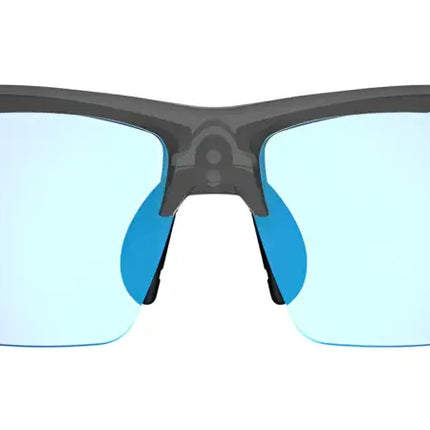 Tifosi Rail sunglasses with a matte black frame and blue lenses