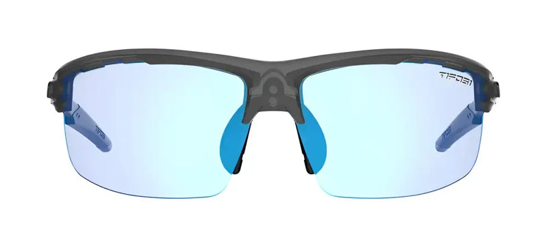 Tifosi Rail sunglasses with a matte black frame and blue lenses