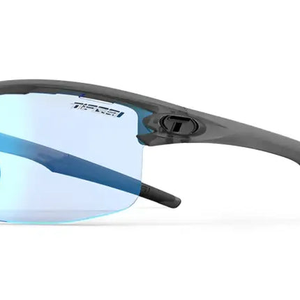 Tifosi Optics sunglasses with a dark grey frame and blue lenses