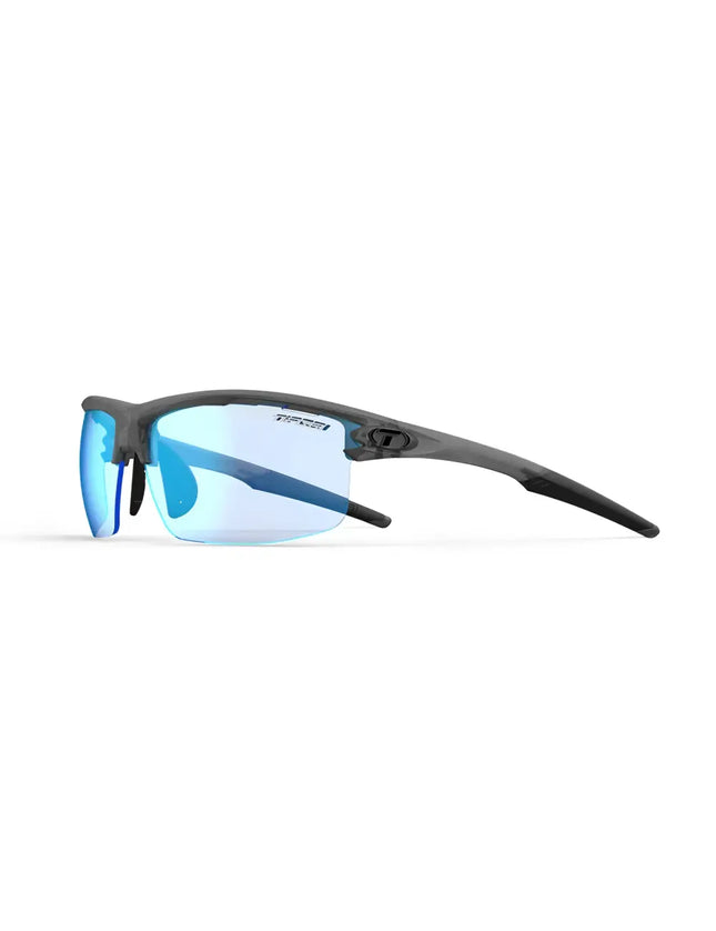 Tifosi Optics sunglasses with a dark grey frame and blue lenses