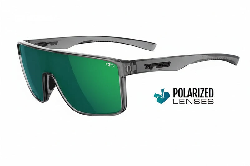 Tifosi Sanctum sunglasses with smoke frames and green polarized lenses